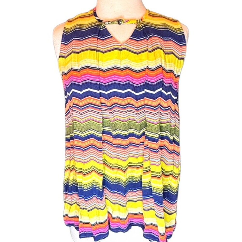Ali Miles MSRP $78 Breathable Sleeveless Striped Summer Top Colorful Blouse Airy